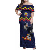 Ecuado Andean Condor Football Custom Family Matching Off Shoulder Maxi Dress and Hawaiian Shirt Tricolors Motif