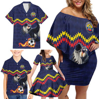 Ecuado Andean Condor Football Custom Family Matching Off Shoulder Short Dress and Hawaiian Shirt Tricolors Motif