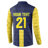 Ecuador La Tricolor Custom Button Sweatshirt Gold and Navy Blue Motif