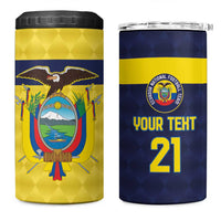 Ecuador La Tricolor Custom 4 in 1 Can Cooler Tumbler Gold and Navy Blue Motif