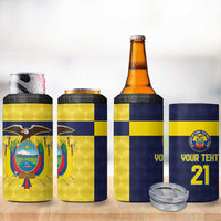 Ecuador La Tricolor Custom 4 in 1 Can Cooler Tumbler Gold and Navy Blue Motif