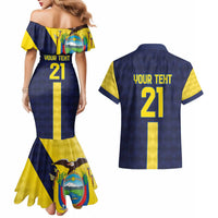 Ecuador La Tricolor Custom Couples Matching Mermaid Dress and Hawaiian Shirt Gold and Navy Blue Motif