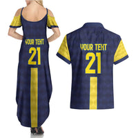 Ecuador La Tricolor Custom Couples Matching Summer Maxi Dress and Hawaiian Shirt Gold and Navy Blue Motif