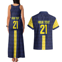 Ecuador La Tricolor Custom Couples Matching Tank Maxi Dress and Hawaiian Shirt Gold and Navy Blue Motif