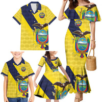 Ecuador La Tricolor Custom Family Matching Mermaid Dress and Hawaiian Shirt Gold and Navy Blue Motif
