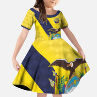 Ecuador La Tricolor Custom Family Matching Off The Shoulder Long Sleeve Dress and Hawaiian Shirt Gold and Navy Blue Motif