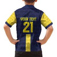 Ecuador La Tricolor Custom Family Matching Off Shoulder Maxi Dress and Hawaiian Shirt Gold and Navy Blue Motif