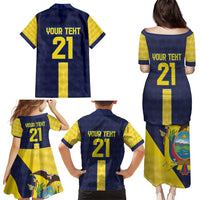 Ecuador La Tricolor Custom Family Matching Puletasi and Hawaiian Shirt Gold and Navy Blue Motif