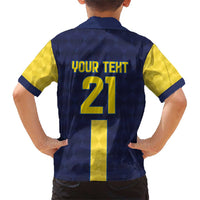 Ecuador La Tricolor Custom Family Matching Short Sleeve Bodycon Dress and Hawaiian Shirt Gold and Navy Blue Motif