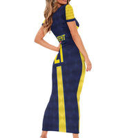 Ecuador La Tricolor Custom Family Matching Short Sleeve Bodycon Dress and Hawaiian Shirt Gold and Navy Blue Motif