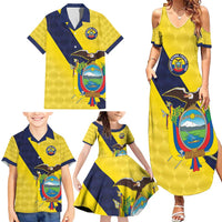 Ecuador La Tricolor Custom Family Matching Summer Maxi Dress and Hawaiian Shirt Gold and Navy Blue Motif