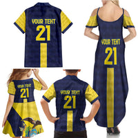 Ecuador La Tricolor Custom Family Matching Summer Maxi Dress and Hawaiian Shirt Gold and Navy Blue Motif