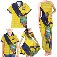 Ecuador La Tricolor Custom Family Matching Tank Maxi Dress and Hawaiian Shirt Gold and Navy Blue Motif