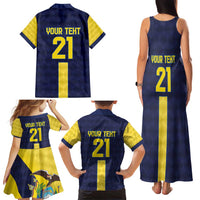 Ecuador La Tricolor Custom Family Matching Tank Maxi Dress and Hawaiian Shirt Gold and Navy Blue Motif