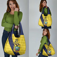Ecuador La Tricolor Custom Grocery Bag Gold and Navy Blue Motif