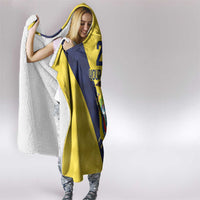 Ecuador La Tricolor Custom Hooded Blanket Gold and Navy Blue Motif