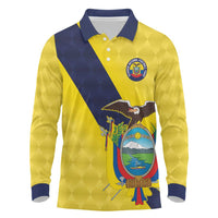 Ecuador La Tricolor Custom Long Sleeve Polo Shirt Gold and Navy Blue Motif