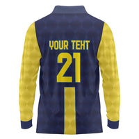 Ecuador La Tricolor Custom Long Sleeve Polo Shirt Gold and Navy Blue Motif