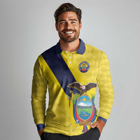 Ecuador La Tricolor Custom Long Sleeve Polo Shirt Gold and Navy Blue Motif