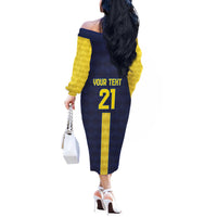 Ecuador La Tricolor Custom Off The Shoulder Long Sleeve Dress Gold and Navy Blue Motif
