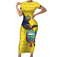 Ecuador La Tricolor Custom Short Sleeve Bodycon Dress Gold and Navy Blue Motif
