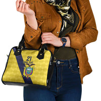 Ecuador La Tricolor Custom Shoulder Handbag Gold and Navy Blue Motif