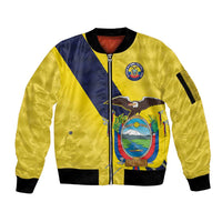 Ecuador La Tricolor Custom Sleeve Zip Bomber Jacket Gold and Navy Blue Motif