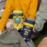 Ecuador La Tricolor Custom Tumbler Cup Gold and Navy Blue Motif