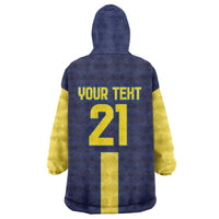 Ecuador La Tricolor Custom Wearable Blanket Hoodie Gold and Navy Blue Motif