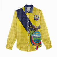 Ecuador La Tricolor Custom Women Casual Shirt Gold and Navy Blue Motif