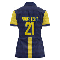 Ecuador La Tricolor Custom Women Polo Shirt Gold and Navy Blue Motif