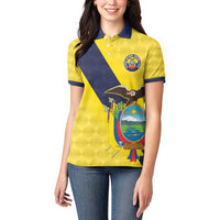 Ecuador La Tricolor Custom Women Polo Shirt Gold and Navy Blue Motif