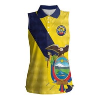 Ecuador La Tricolor Custom Women Sleeveless Polo Shirt Gold and Navy Blue Motif