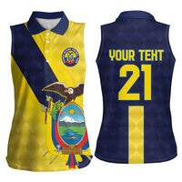Ecuador La Tricolor Custom Women Sleeveless Polo Shirt Gold and Navy Blue Motif