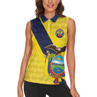 Ecuador La Tricolor Custom Women Sleeveless Polo Shirt Gold and Navy Blue Motif