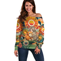 Baby Monkey Punch Off Shoulder Sweater Retro 70S Hippie Style Groovy Spring