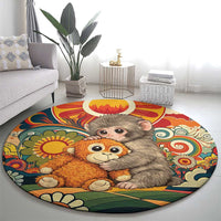 Baby Monkey Punch Round Carpet Retro 70S Hippie Style Groovy Spring