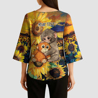 Baby Monkey Punch Personalized Kimono Sleeve Blouse Sunflower Field Oil Painting Style