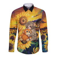 Baby Monkey Punch Personalized Long Sleeve Button Shirt Sunflower Field Oil Painting Style