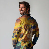 Baby Monkey Punch Personalized Long Sleeve Polo Shirt Sunflower Field Oil Painting Style