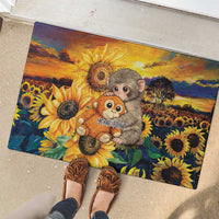 Baby Monkey Punch Personalized Rubber Doormat Sunflower Field Oil Painting Style