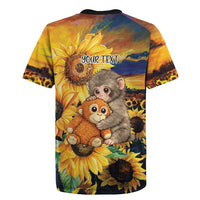 Baby Monkey Punch Personalized Rugby Jersey Sunflower Field Oil Painting Style