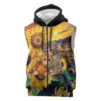 Baby Monkey Punch Personalized Sleeveless Zip Hoodie Sunflower Field Oil Painting Style