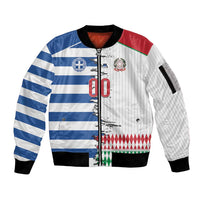 Custom Greece Italy Cultural Half Flag Sleeve Zip Bomber Jacket Scratch Style