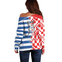 Custom Croatia Greece Cultural Half Flag Off Shoulder Sweater Scratch Style