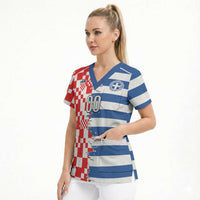 Custom Croatia Greece Cultural Half Flag Scrub Top Scratch Style
