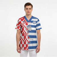 Custom Croatia Greece Cultural Half Flag Scrub Top Scratch Style