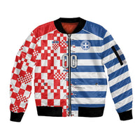 Custom Croatia Greece Cultural Half Flag Sleeve Zip Bomber Jacket Scratch Style