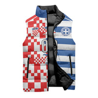 Custom Croatia Greece Cultural Half Flag Sleeveless Puffer Jacket Scratch Style