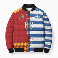 Custom Greece Spain Cultural Half Flag Bomber Puffer Jacket Scratch Style